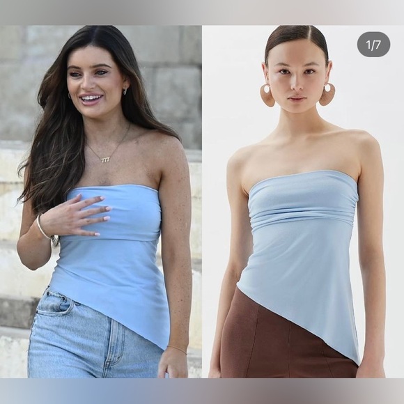 NWT Pastel Blue Asymmetrical Y2K 2000s Strapless Off Shoulder Tank Tube Top - Picture 3 of 6